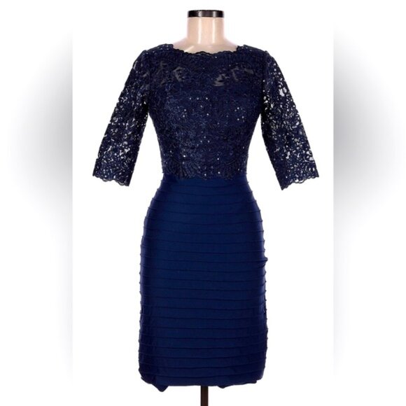NWT JJ’s House Sheath Lace Sequin Long Sleeve Midi Dress in Dark Navy | 6 - Picture 5 of 8